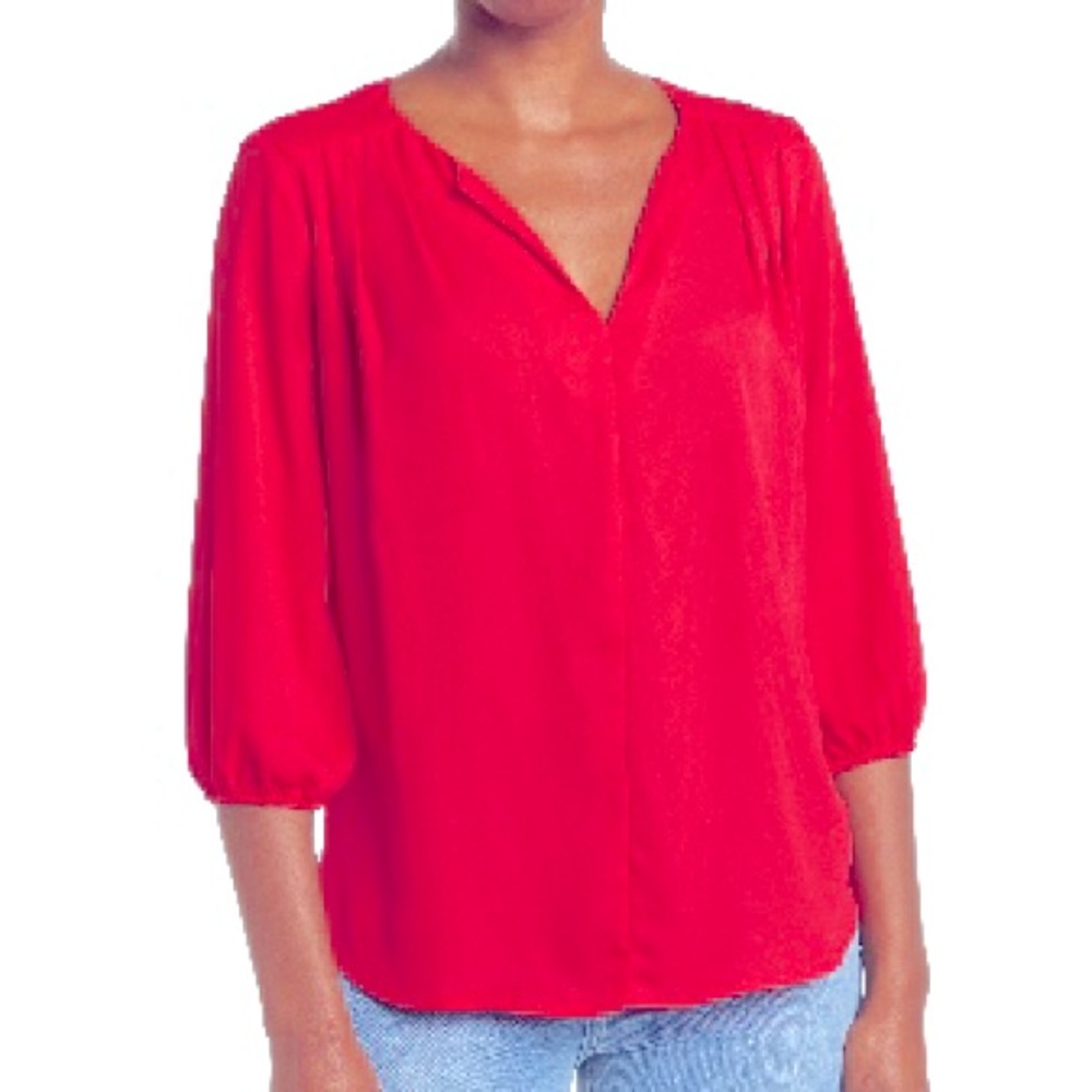 Pleione Red Blouse 3/4 Sleeves Size XS